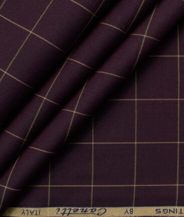 Canetti by Cadini Italy Men's Bamboo Checks 2.25 Meter Unstitched Shirting Fabric (Dark Wine)