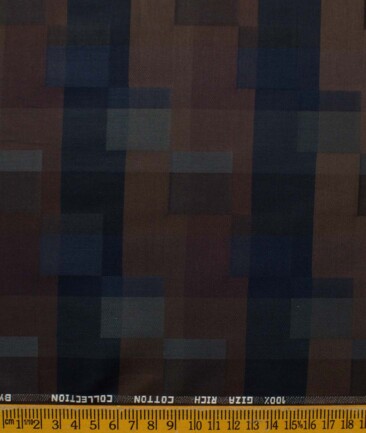 J.Hamsptead Men's Giza Cotton Self Design 2.25 Meter Unstitched Shirting Fabric (Brown & Blue)