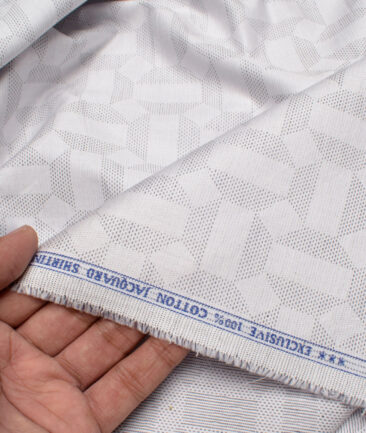 J.Hampstead Men's Giza Cotton Self Design  Unstitched Shirting Fabric (Light Grey) - Image 3