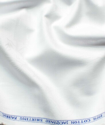 J.Hamsptead Men's Premium Cotton Self Design 2.25 Meter Unstitched Shirting Fabric (Arctic White)