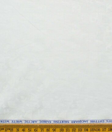 J.Hamsptead Men's Premium Cotton Self Design 2.25 Meter Unstitched Shirting Fabric (Arctic White)