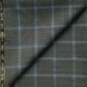 J.Hampstead Men's 60% Wool Super 120's Checks 1.30 Meter Unstitched Trouser Fabric (Grey)