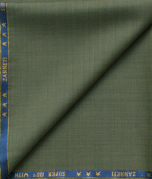 J.Hampstead Men's 60% Wool Super 130's Structured 1.30 Meter Unstitched Trouser Fabric (Olive Green)