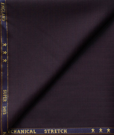 J.Hampstead Men's 60% Wool Super 140's Striped 1.30 Meter Unstitched Trouser Fabric (Dark Purple)