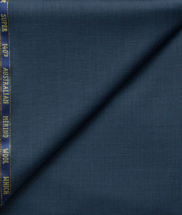 J.Hampstead Men's 60% Wool Super 140's Structured 1.30 Meter Unstitched Trouser Fabric (Aegean Blue)