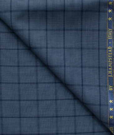 J.Hampstead Men's 60% Wool Super 140's Checks 1.30 Meter Unstitched Trouser Fabric (Aegean Blue)