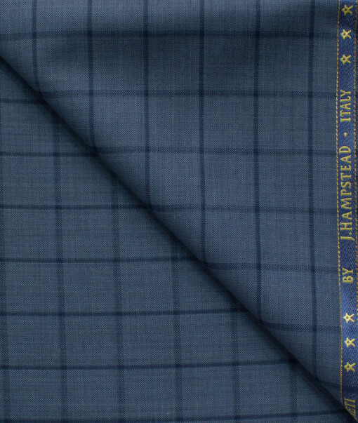 J.Hampstead Men's 60% Wool Super 140's Checks 1.30 Meter Unstitched Trouser Fabric (Aegean Blue)