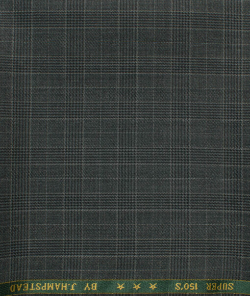 J.Hampstead Men's 60% Wool Super 150's Checks 1.30 Meter Unstitched Trouser Fabric (Dark Grey)