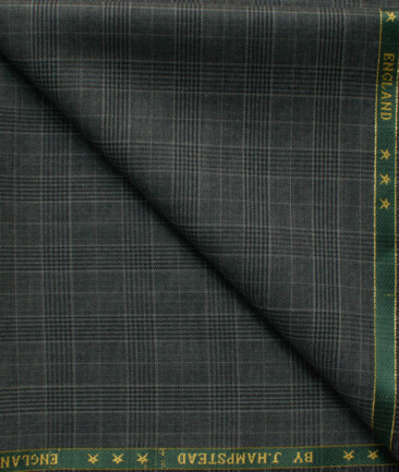 J.Hampstead Men's 60% Wool Super 150's Checks 1.30 Meter Unstitched Trouser Fabric (Dark Grey)