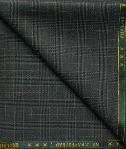 J.Hampstead Men's 60% Wool Super 150's Checks 1.30 Meter Unstitched Trouser Fabric (Dark Grey)