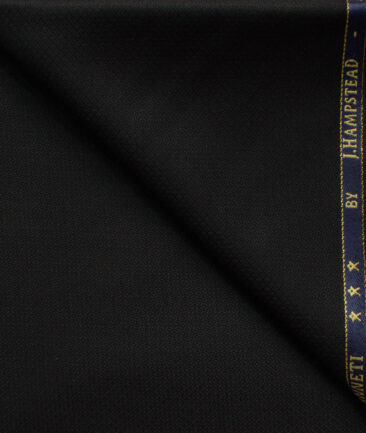 J.Hampstead Men's 60% Wool Super 140's Structured 1.30 Meter Unstitched Trouser Fabric (Black)
