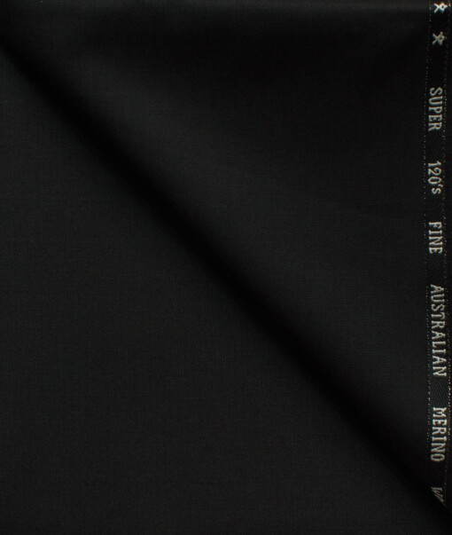 J.Hampstead Men's 60% Wool Super 120's Solids 1.30 Meter Unstitched Trouser Fabric (Jet Black)