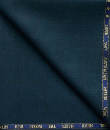 J.Hampstead Men's 60% Wool Super 140's Checks 1.30 Meter Unstitched Trouser Fabric (Dianne Blue)