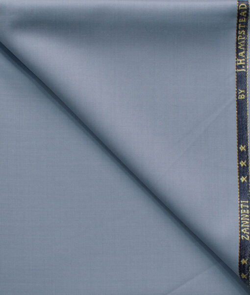 J.Hampstead Men's 60% Wool Super 130's Solids 1.30 Meter Unstitched Trouser Fabric (Faded Blue)