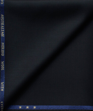 J.Hampstead Men's 60% Wool Super 140's Solids 1.30 Meter Unstitched Trouser Fabric (Dark Blue)
