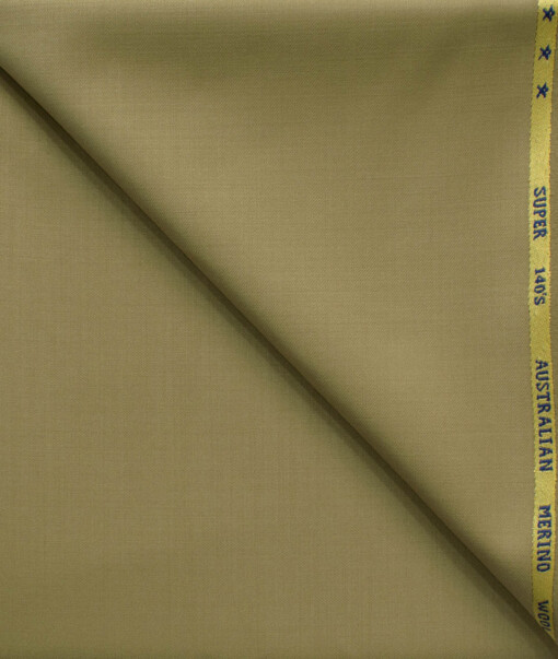J.Hampstead Men's 60% Wool Super 140's Solids 1.30 Meter Unstitched Trouser Fabric (Khakhi Brown)