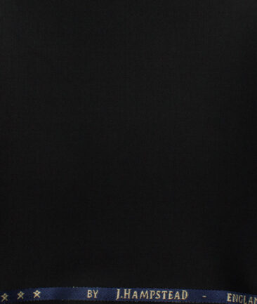 J.Hampstead Men's 60% Wool Super 140's Solids 1.30 Meter Unstitched Trouser Fabric (Black)