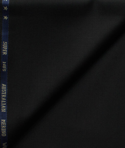 J.Hampstead Men's 60% Wool Super 140's Solids 1.30 Meter Unstitched Trouser Fabric (Black)