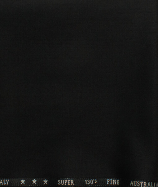 J.Hampstead Men's 60% Wool Super 140's Solids 1.30 Meter Unstitched Trouser Fabric (Black)