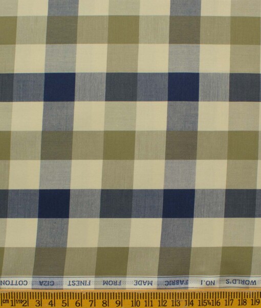 Luthai Men's Giza Cotton Checks 2.25 Meter Unstitched Shirting Fabric (Beige & Brown)