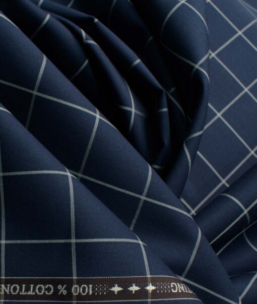 Luthai Men's Giza Cotton Checks 2.25 Meter Unstitched Shirting Fabric (Dark Royal Blue)
