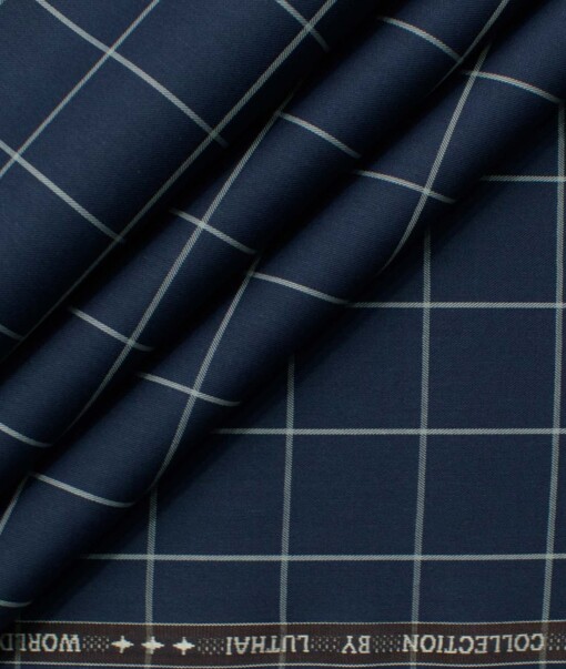 Luthai Men's Giza Cotton Checks 2.25 Meter Unstitched Shirting Fabric (Dark Royal Blue)