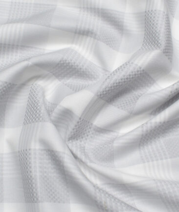 Luthai Men's Supima Cotton Checks  Unstitched Shirting Fabric (White & Grey) - Image 3