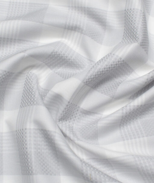 Luthai Men's Supima Cotton Checks  Unstitched Shirting Fabric (White & Grey) - Image 3
