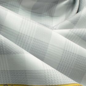 Luthai Men's Supima Cotton Checks 2.25 Meter Unstitched Shirting Fabric (White & Grey)