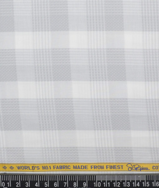 Luthai Men's Supima Cotton Checks  Unstitched Shirting Fabric (White & Grey) - Image 4