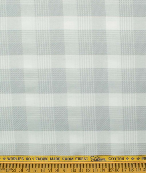 Luthai Men's Supima Cotton Checks 2.25 Meter Unstitched Shirting Fabric (White & Grey)