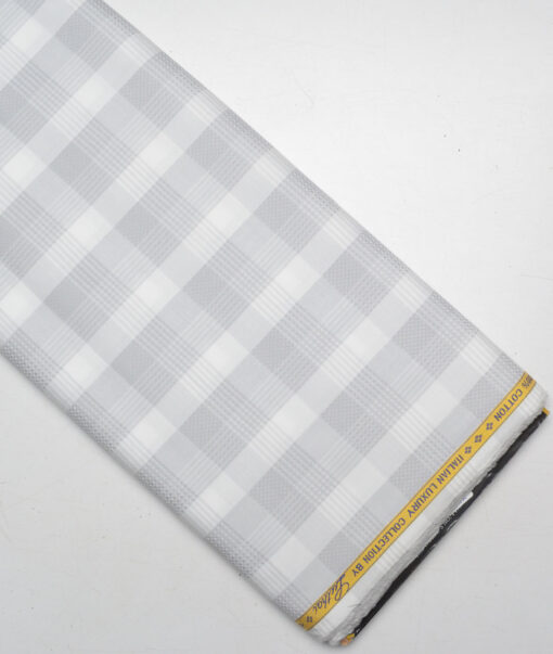 Luthai Men's Supima Cotton Checks  Unstitched Shirting Fabric (White & Grey) - Image 5