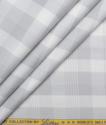 Luthai Men's Supima Cotton Checks  Unstitched Shirting Fabric (White & Grey)