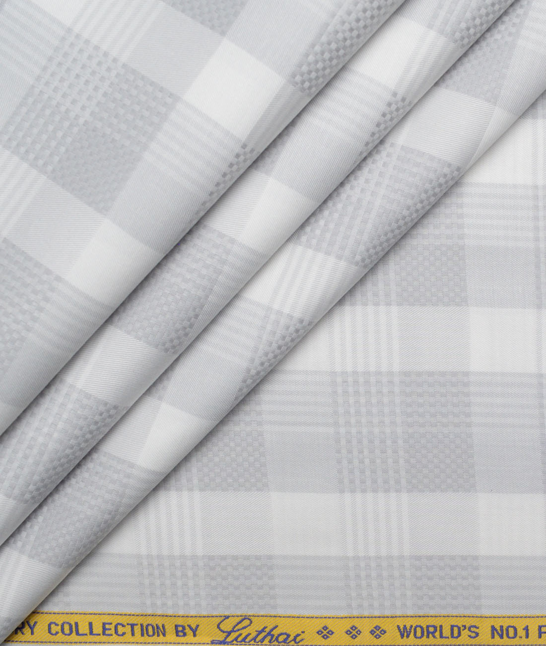 LSLTSH152WHGRYCHKJAQTWAPR Luthai Men's Supima Cotton Checks Unstitched Shirting Fabric (White & Grey) - Image 1