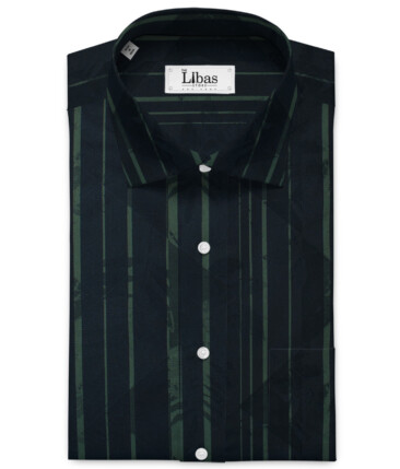 Luthai Men's Supima Cotton Striped 2.25 Meter Unstitched Shirting Fabric (Dark Blue)