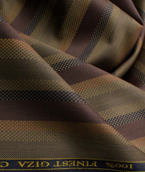Tessitura Monti Men's Giza Cotton Striped 2.25 Meter Unstitched Shirting Fabric (Brown)