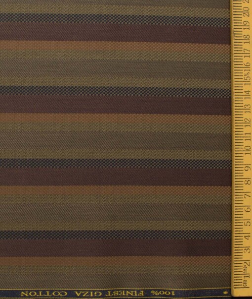 Tessitura Monti Men's Giza Cotton Striped 2.25 Meter Unstitched Shirting Fabric (Brown)