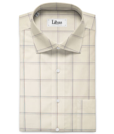 Tessitura Monti Men's Giza Cotton Checks  Unstitched Shirting Fabric (Cream & Blue) - Image 2