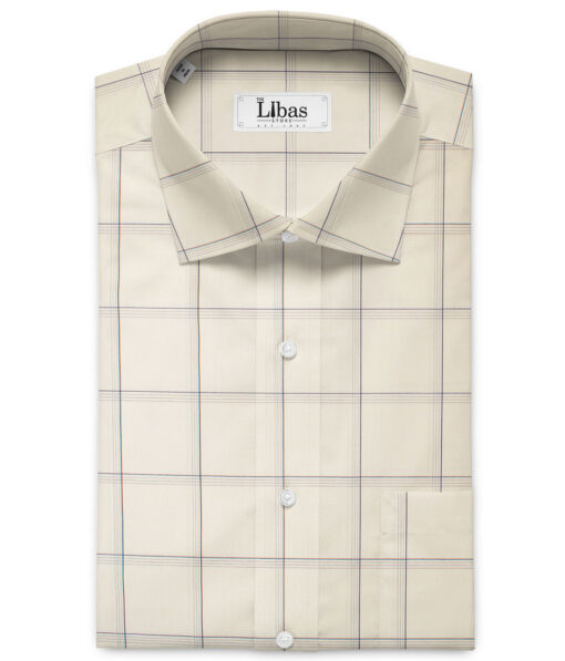Tessitura Monti Men's Giza Cotton Checks  Unstitched Shirting Fabric (Cream & Blue) - Image 2