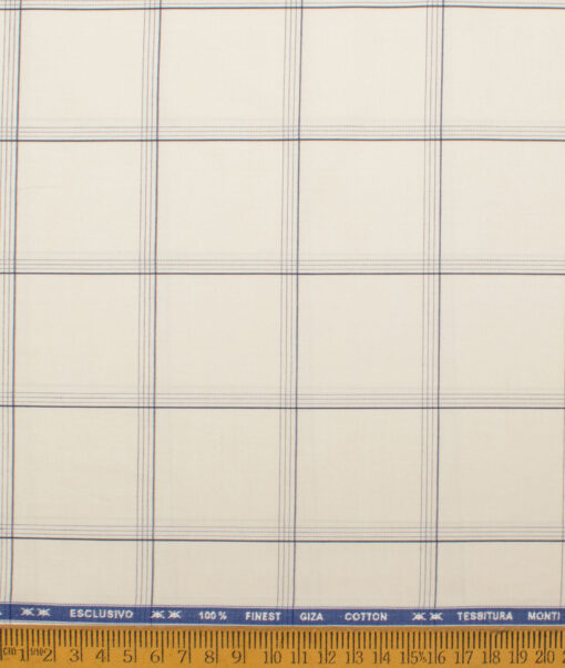 Tessitura Monti Men's Giza Cotton Checks  Unstitched Shirting Fabric (Cream & Blue) - Image 5
