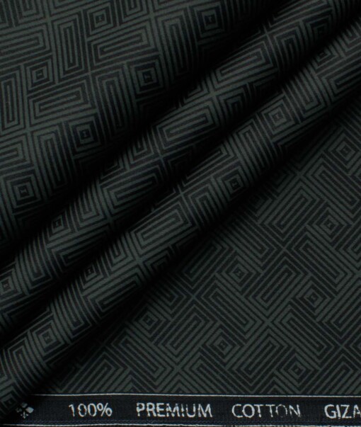 Nemesis Men's Giza Cotton Printed 2.25 Meter Unstitched Shirting Fabric (Grey & Black)