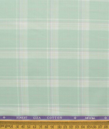 Soktas Men's Giza Cotton Checks 2.25 Meter Unstitched Shirting Fabric (Pistachious Green)