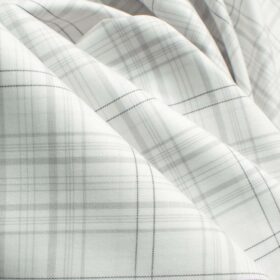 Soktas Men's Giza Cotton Checks 2.25 Meter Unstitched Shirting Fabric (White & Grey)