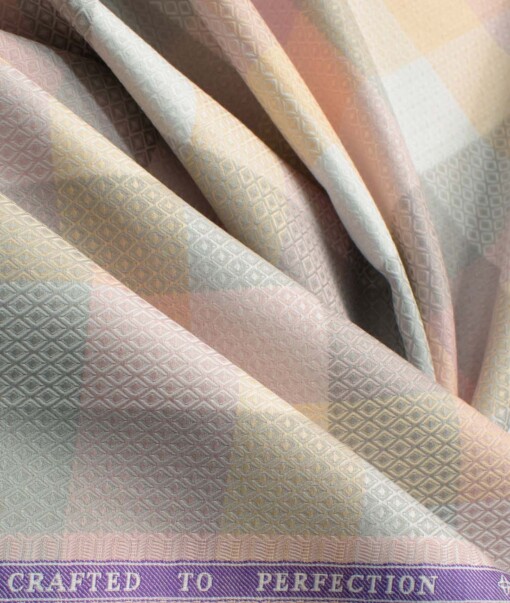 Soktas Men's Giza Cotton Checks 2.25 Meter Unstitched Shirting Fabric (Orange & Pink)