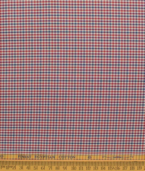 Soktas Men's Giza Cotton Checks 2.25 Meter Unstitched Shirting Fabric (Red & Blue)