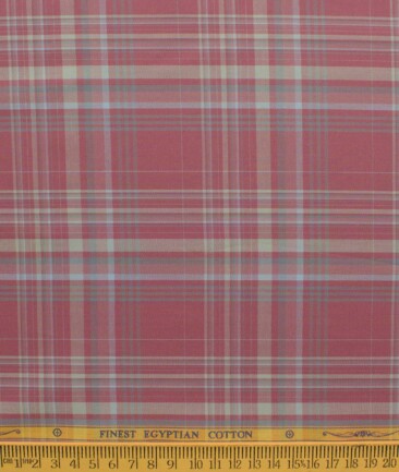 Soktas Men's Giza Cotton Checks 2.25 Meter Unstitched Shirting Fabric (Rosewood Pink)