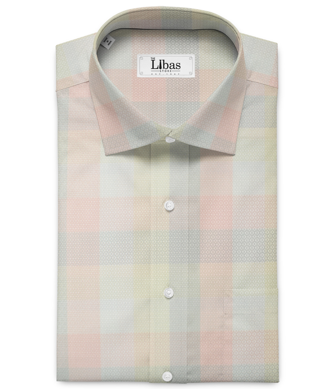 Soktas Men's Giza Cotton Checks Unstitched Shirting Fabric (White & Pink)