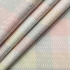 Soktas Men's Giza Cotton Checks 2.25 Meter Unstitched Shirting Fabric (White & Pink)