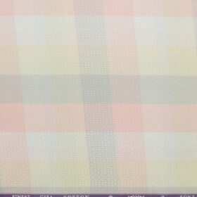 Soktas Men's Giza Cotton Checks 2.25 Meter Unstitched Shirting Fabric (White & Pink)