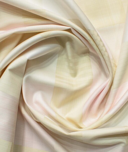 Soktas Men's Giza Cotton Checks 2.25 Meter Unstitched Shirting Fabric (Beige & Pink)